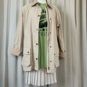 Cream Barn Jacket Lightweight Utility Coat with Corduroy Collar